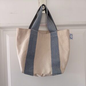 Mini Canvas Tote with Blue Striped Accents